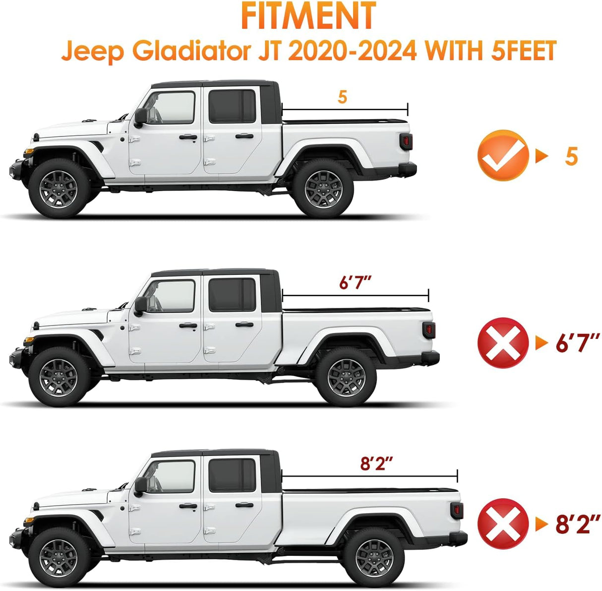 Soft Tri-Fold Truck Bed Tonneau Cover for Jeep Gladiator JT 2020–2025, 5ft Bed, Weather Resistant Low Profile Cargo Protection