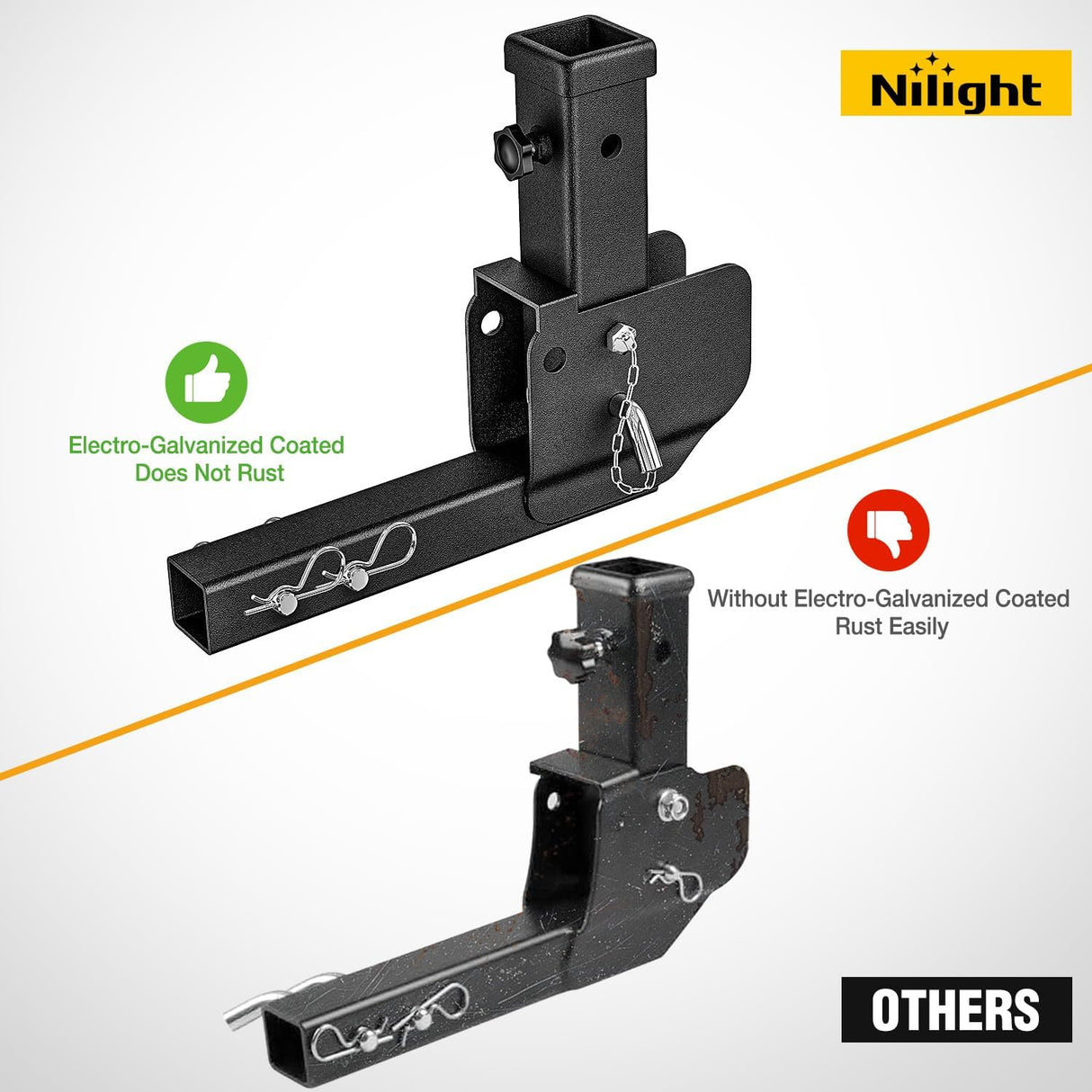 Trailer Hitch Folding Extender Mount Shank 16.54 Inch Compatible with Wheelchair Cargo Carrier Adapter for 2 Inch Receiver Trailer Hitch 500lbs Black Powder Coated