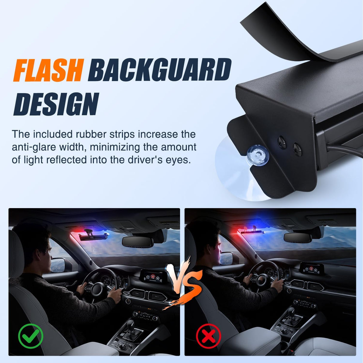 8LED Red Blue Traffic Advisor Strobe Light Bar Hazard Safety | with Vacuum Suction Emergency Dash Warning Flashing Lights Front/Rear Windshield Visor for Truck Police Construction Vehicles
