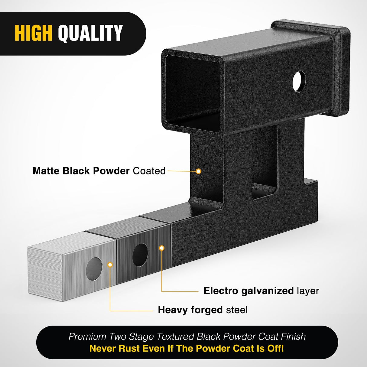 Trailer Hitch Extender Adapt 1-1/4 Inch to 2 Inch Receiver, 4-1/4 Inch Rise or Drop with Bolt Nut Clip 350 lbs TW Adjustable Extend 7.5 Inch and 9.5 Inch Length Matte Black Powder Coated