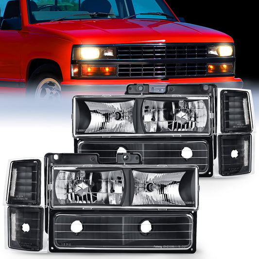 Headlight Assembly Black Case Clear Reflector For 1994-1998 Chevy Silverado Tahoe Suburban C10 C/K 1500 2500 3500 (Pair) Nilight