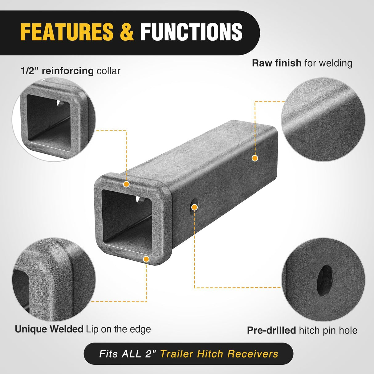 Hitch Adapter 2 Inch x 9 Inch Combo Bar Trailer Receiver Tube Weld-on Raw Steel Hitch Bar
