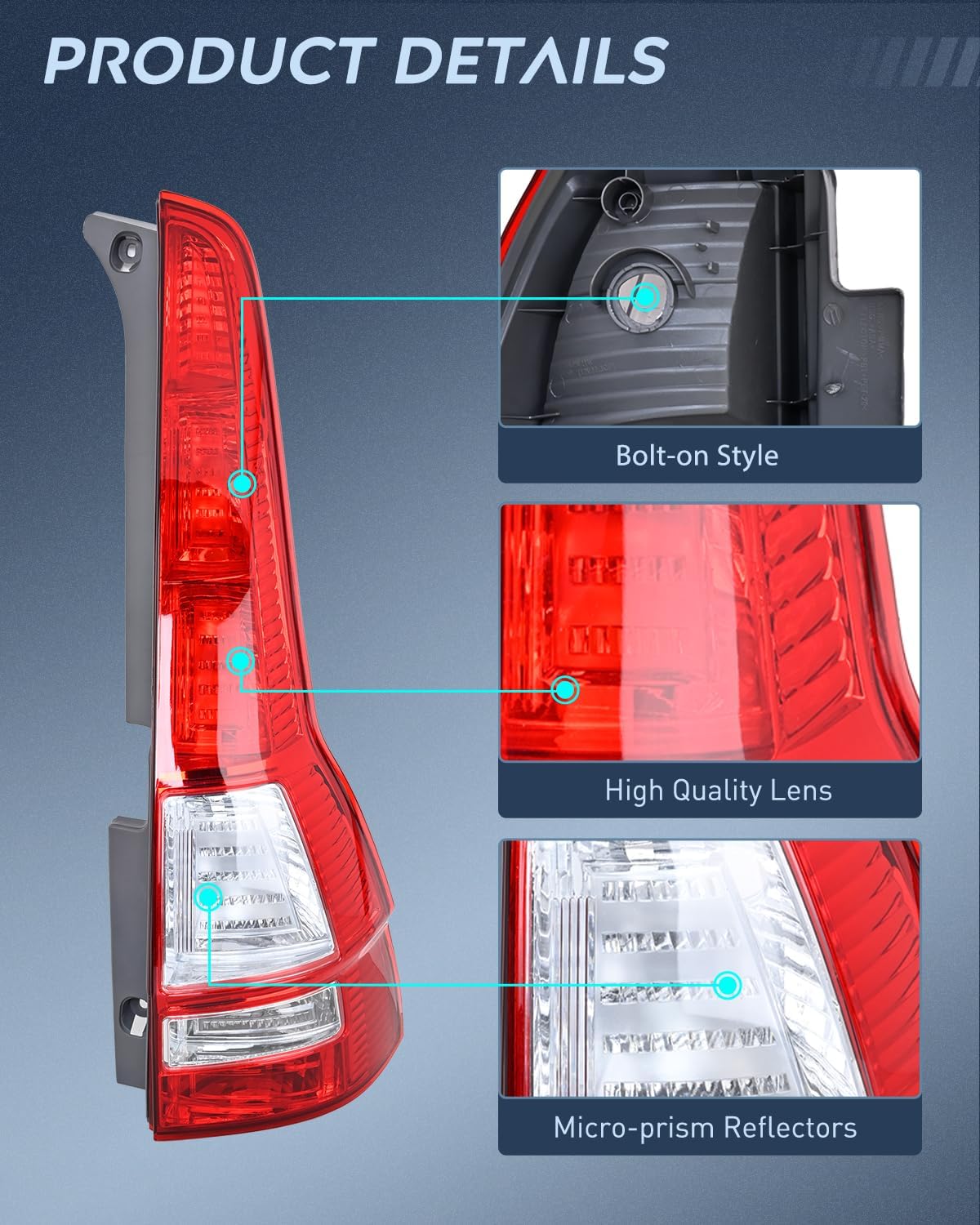 Taillight Assembly Compatible with 2007 2008 2009 2010 2011 Honda CR-V Tail Light OE Style Rear Lamp Replacement Passenger Side