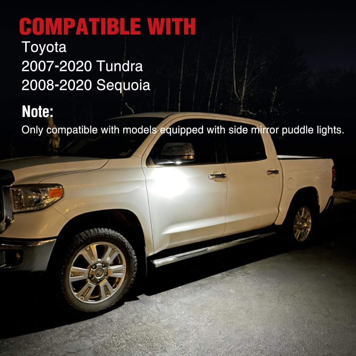 2PCS LED Side Mirror Puddle Lights Compatible with 2007-2020 Toyota Tundra 2008-2020 Toyota Sequoia, 6000K White