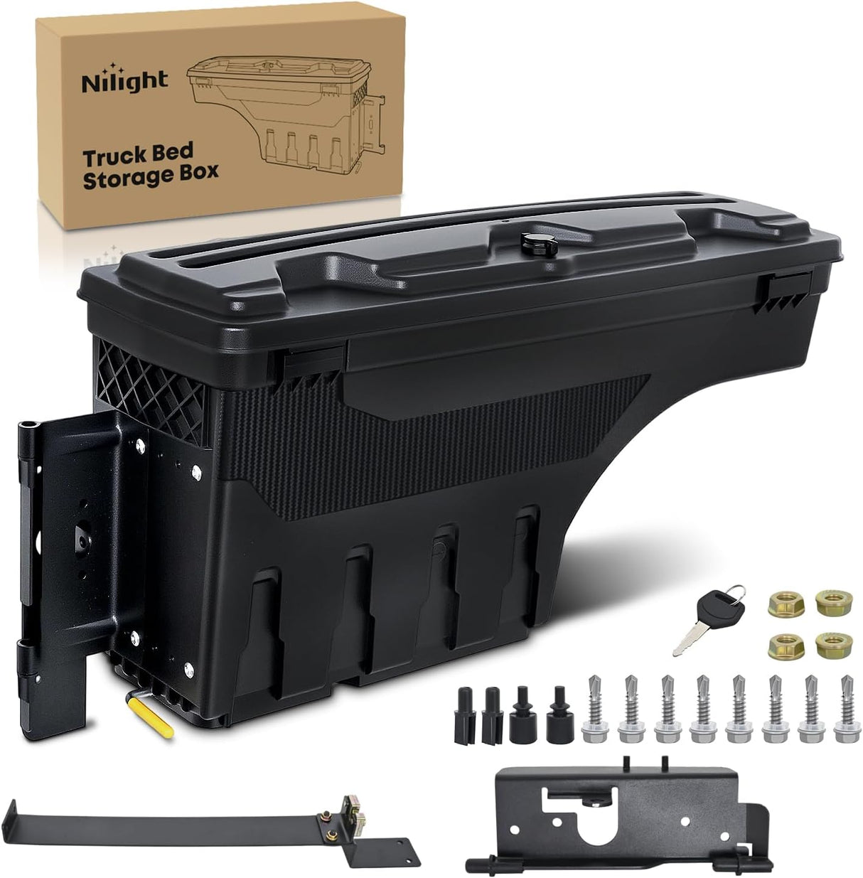 Truck Bed Tool Box Left Drivers Side Truck Tool Box Fit for Dodge Ram 1500 2500 3500 2002-2018 ABS Swing Case Truck Bed Storage Box w Lockable Lid Waterproof Wheel Well Toolbox, without Rambox