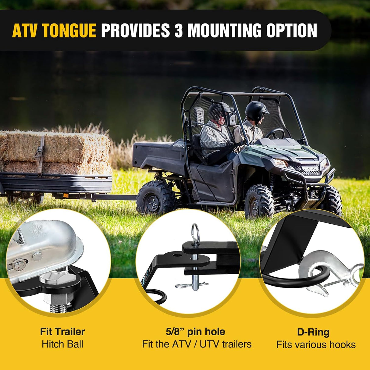 ATV/UTV Three-Way Hitch 3500lbs Three-Way Lawn Mover Adapter 3 Inch Drop/Rise, Heavy Duty Universal ATV Hitch Attachments, Trailer Hitch Adapter