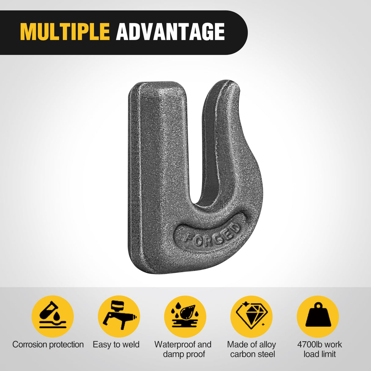 4PCS Weld-On Forged Clevis Grab Chain Hooks 5/16 Inch Heavy Duty Forged Grade 70 Grade Utility Hook Weldable for Trailer Truck, Rigging, Car, SUV, RV, UTV, Tractors Work Loading Capacity 4700 LBS