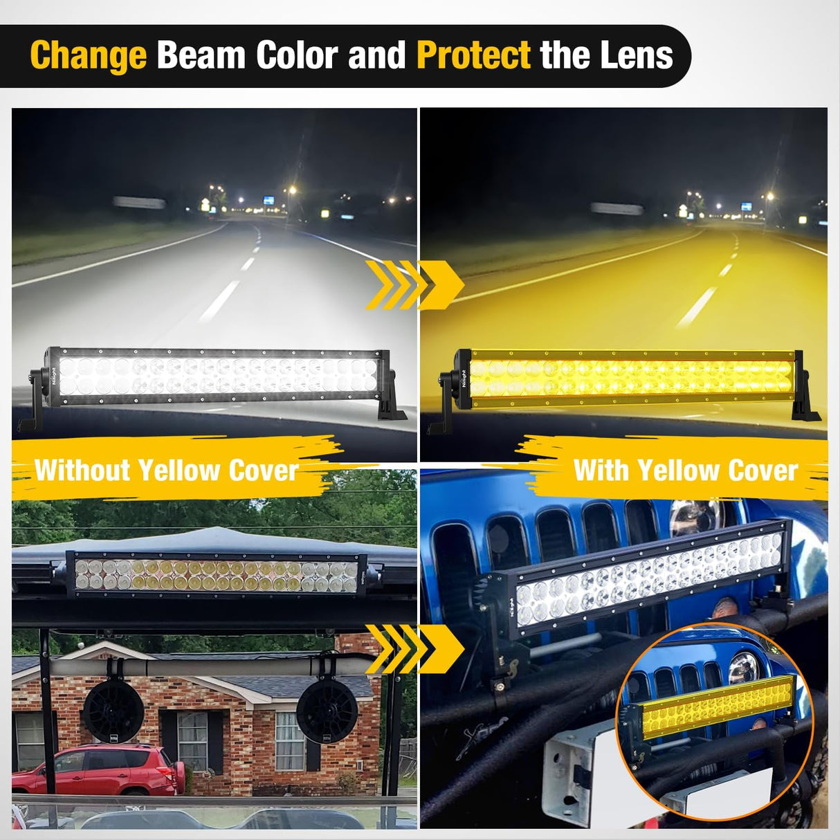 22 Inch Spot Flood Combo LED Light Bar Yellow Cover | Protective Durable Polycarbonate Lens, Waterproof Dustproof Scratch-Proof for Side-Mounted Bumper Off Road Driving Fog Lamp