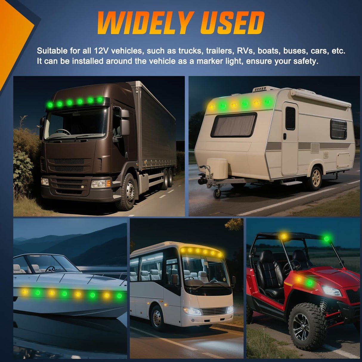 Dual Color Watermelon Light 2PCS 17 LED Amber Green Marker Lights | Stainless Bezel Side Marker Clearance Turn Signal 4 Pin IP68 Waterproof Fits Trailers Trucks Campers RVs ATVs UTVs Boats