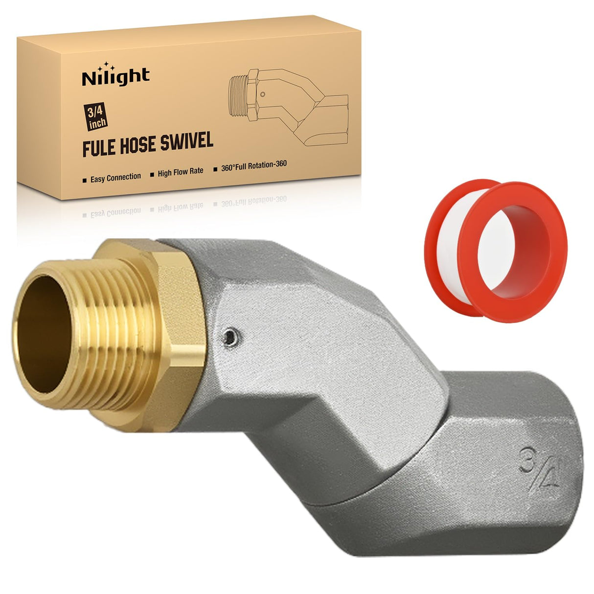3/4 Inch NPT Fuel Hose Swivel, 360 Rotating Connector for Fuel Transfer Hose Nozzle Pump Diesel Gasoline Kerosene
