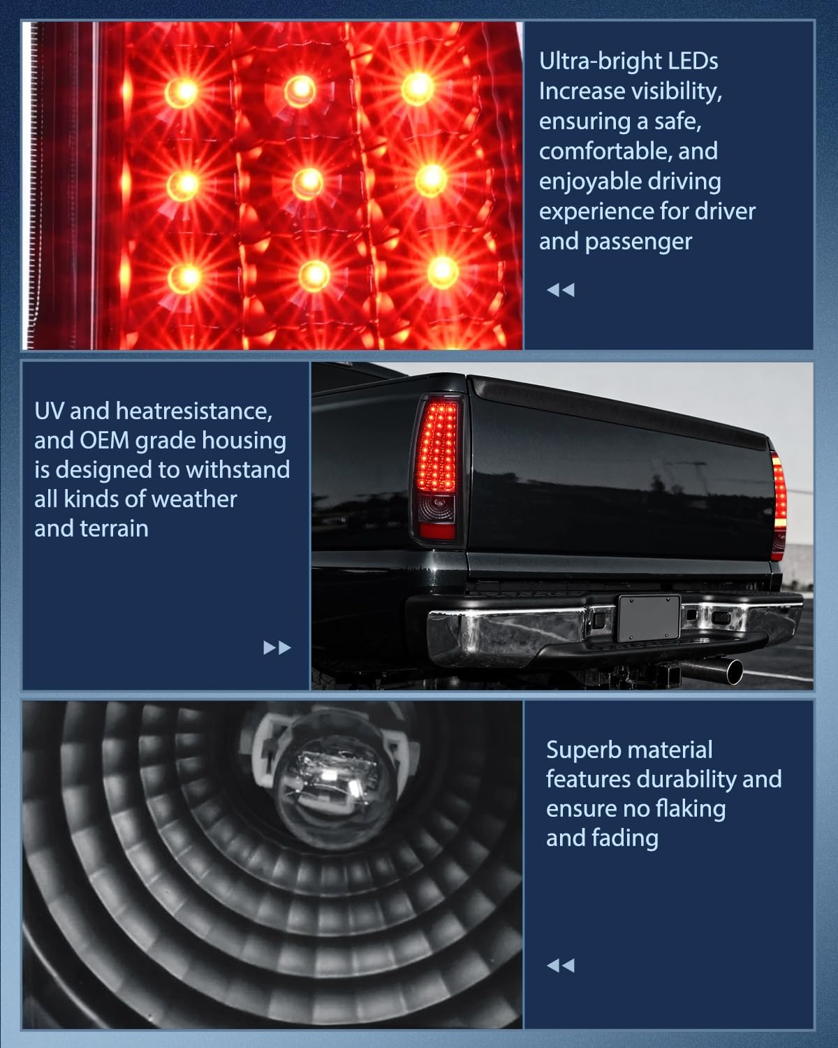 Taillight Assembly Compatible with 2003 2004 2005 2006 Chevy Silverado 1500 1500HD 2500 2500HD 3500 2007 Chevrolet Classic Incandescent Type Upgrade LED Tail Lights Rear Brake Lamps