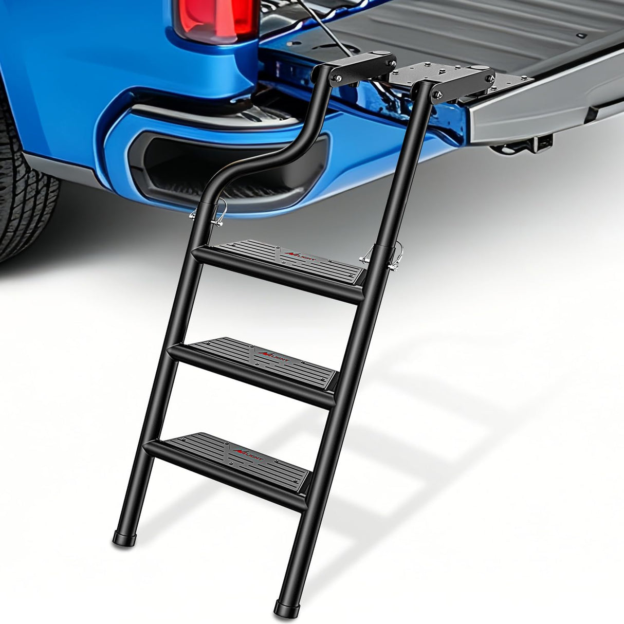 Universal Foldable Pickup Truck Tailgate Ladder | Truck Bed Step for Pickup, Features Non-Slip Wide Pedal, Stainless Steel Self-Drilling Screws, Sturdy Rubber Feet
