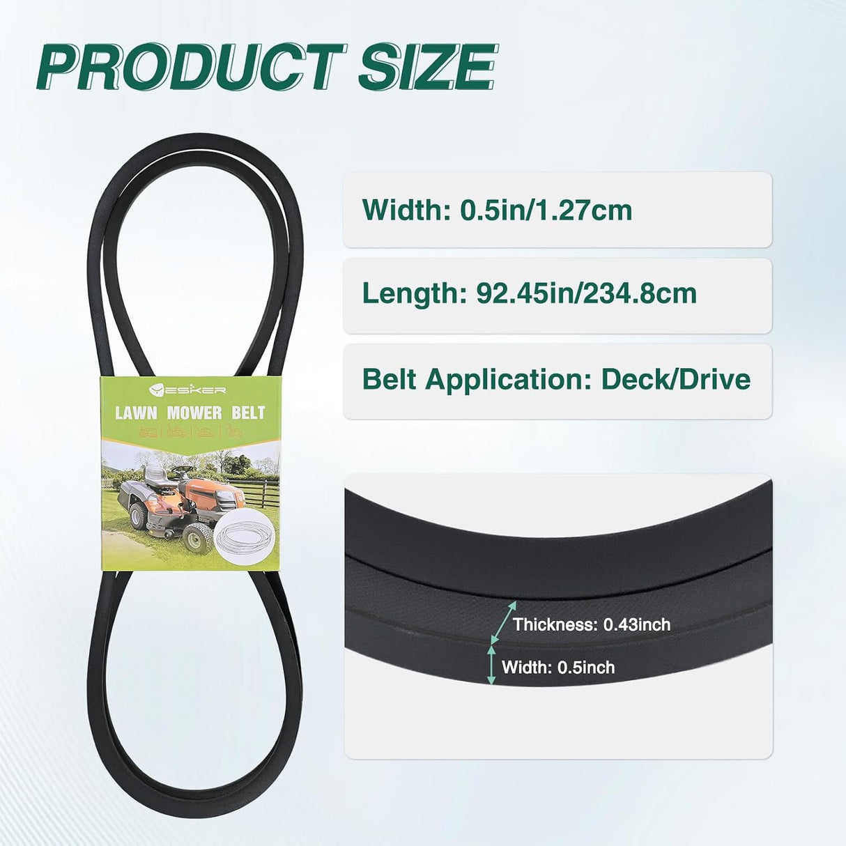 592855201 532130969 130969 Deck Drive Belt for Craftsman Husqvarna YTH22V46 YTH24K48 YTH18542 Poulan Jonsered AYP Tractor Durable Aramid Cord 92.45 Inch Lawn Mower Belts Replaces 584444701 21546080