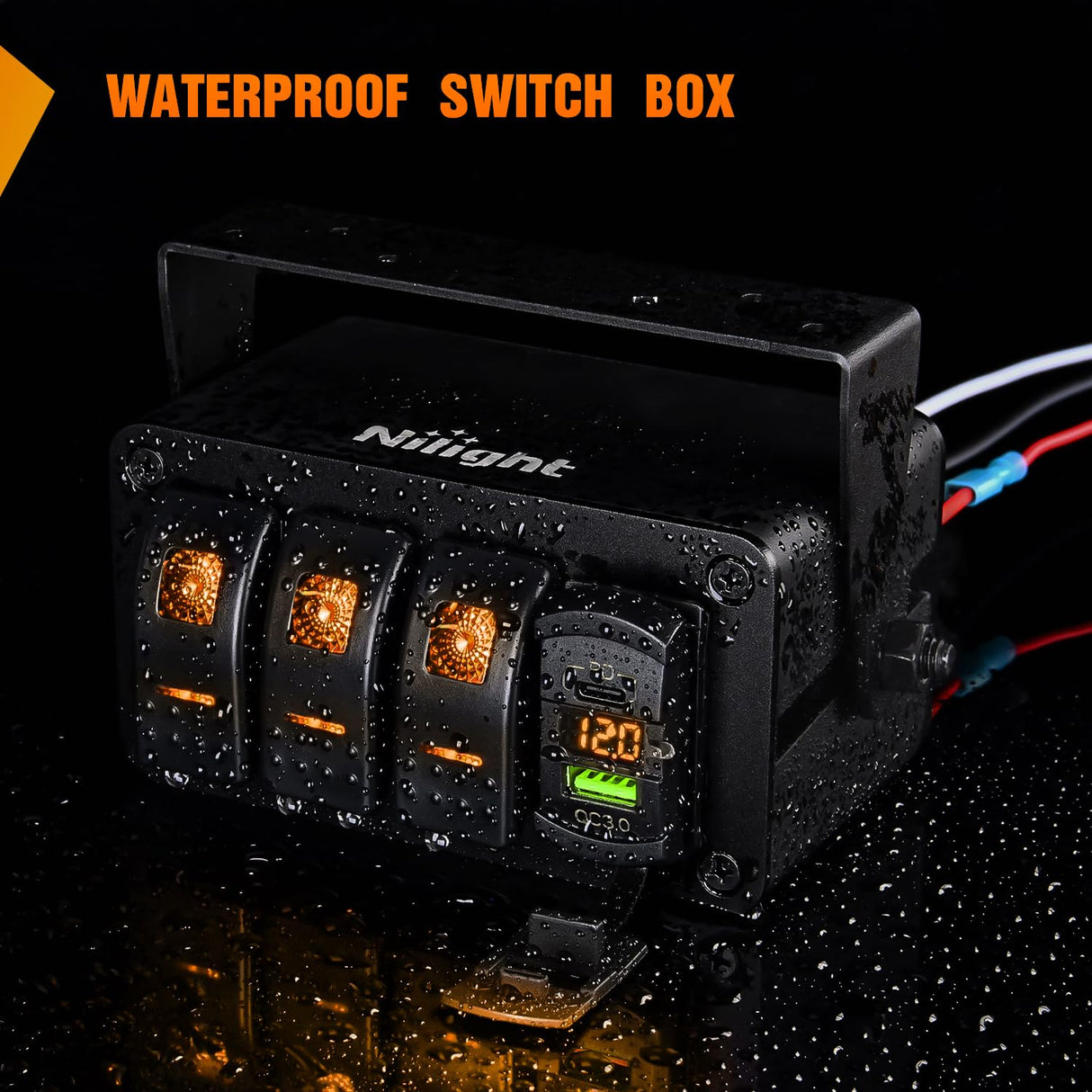 3 Gang Rocker Switch Box 12V SPST ON Off Toggle Switches PD Type C and QC 3.0 USB Sockcet Voltmeter LED Light Waterproof Aluminum Mount Bracket Panel DIY Stickers for Boat Car RV Truck