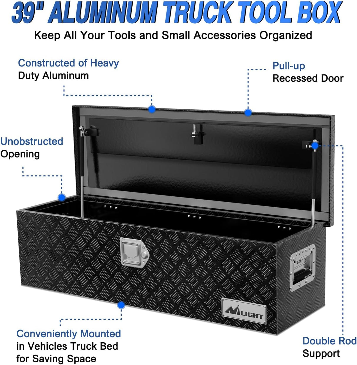 39 Inch Truck Tool Box Heavy Duty Aluminum Stripes Plated Pick Up Truck Bed Toolboxes 39 Inchx13 Inchx10 Inch Waterproof Storage Organizer for Bed of Truck RV Trailer with Side Handle Lock Keys, Black