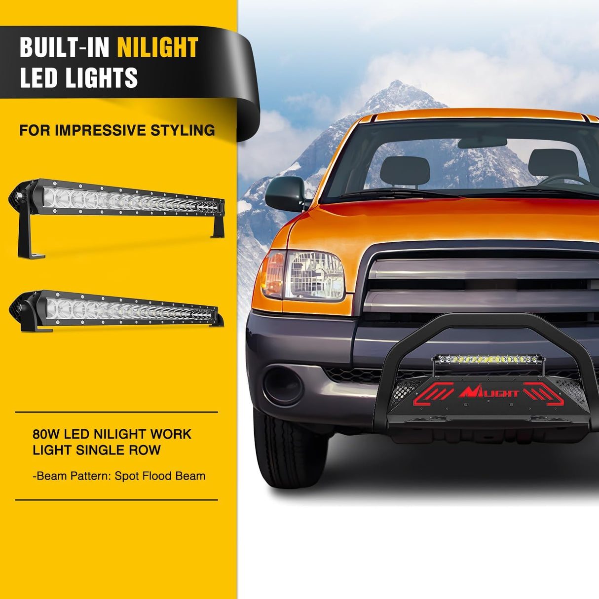 Bull Bar&License Plate Hole with LED Light Bar Compatible with Toyota Tundra 1999-2006 for Toyota Sequoia 2001-2007 Truck Brush Guard, Front Bumper Push Bar w/Grille Skid Plate Light Mount