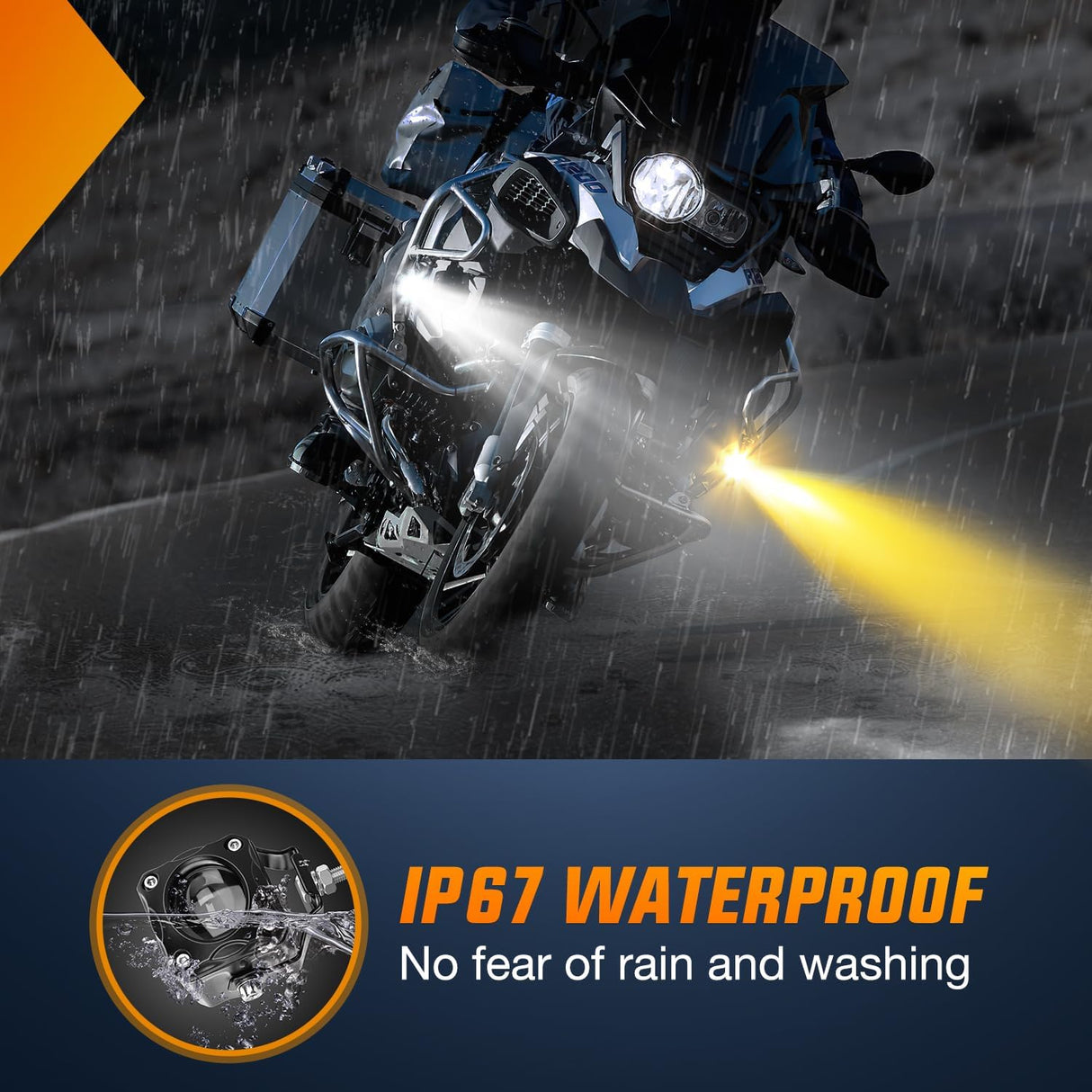 Motorcycle Driving Lights 1.7 inch White Amber Spot Beam Fog Light LED Pods IP67 Waterproof Auxiliary Offroad Lighting for Motorbike Dirt Bike e-Bike Scooter Snowmobile ATV UTV SUV Truck