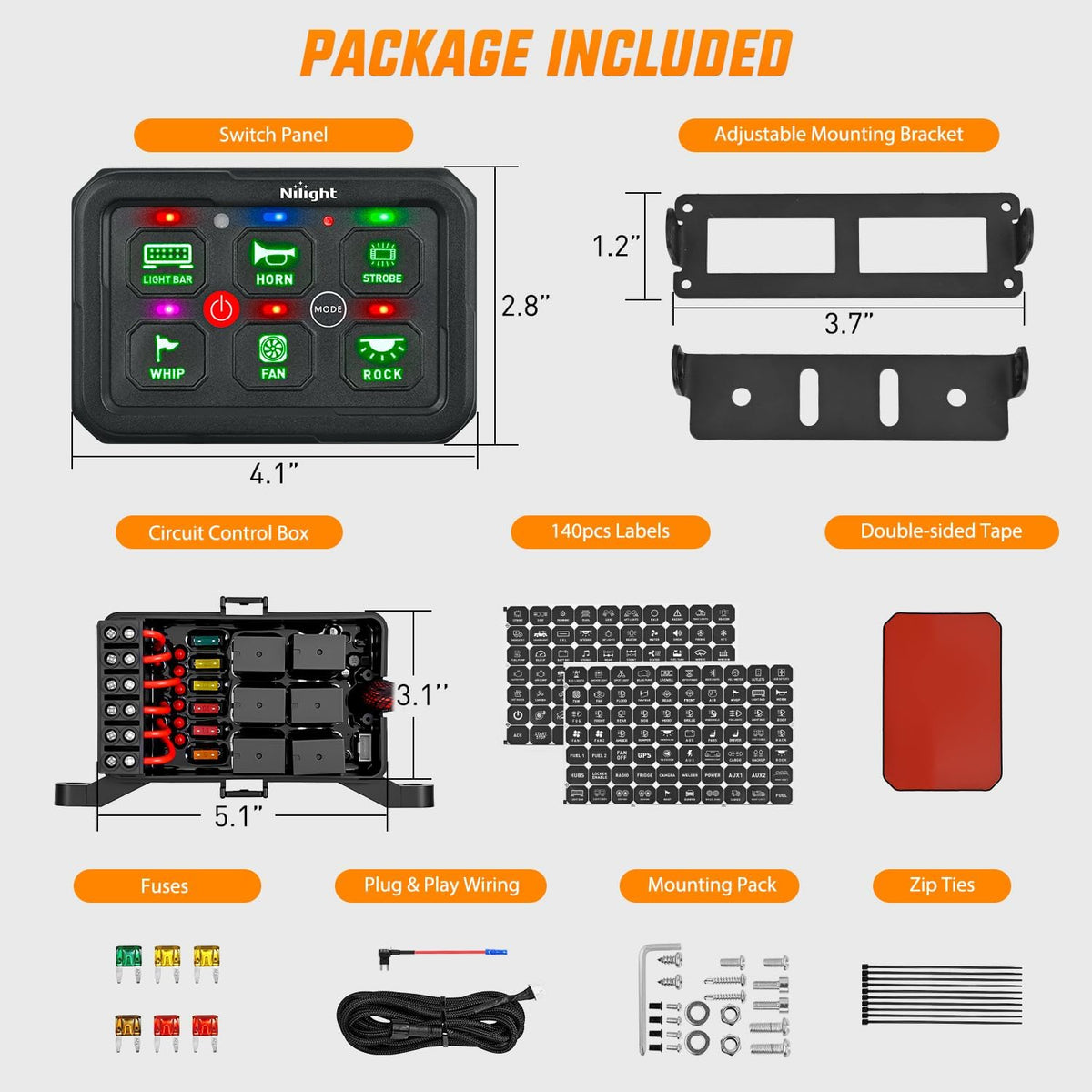 6 Gang Switch Panel Green Circuit Control Relay System with Fuse Wiring Harness Toggle Momentary Strobe Flash Modes Automatic Dimmable ON Off Pod 12V 24V for Car Truck Camper SUV