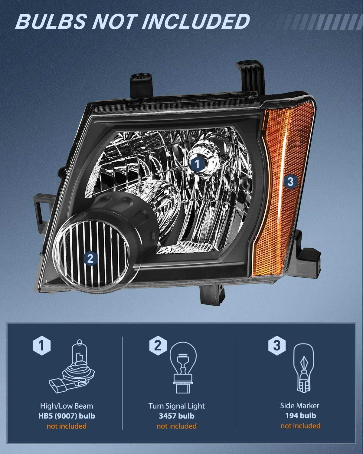 Headlight Assembly Compatible with 2005-2015 Nissan Xterra | 2005-2015 Nissan Xterra OE Style Replacement Black Housing Amber Reflector Headlamp