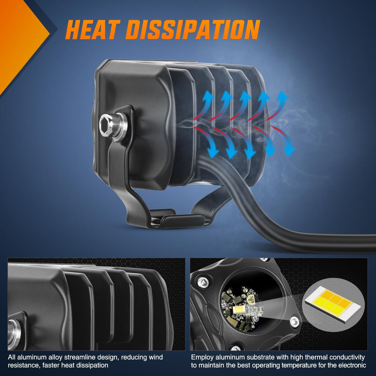 Motorcycle Driving Lights 1.7 inch White Amber Spot Beam Fog Light LED Pods IP67 Waterproof Auxiliary Offroad Lighting for Motorbike Dirt Bike e-Bike Scooter Snowmobile ATV UTV SUV Truck