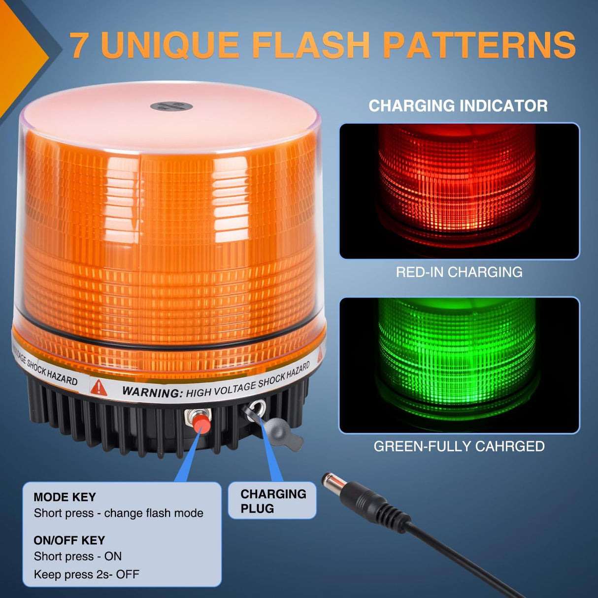 18LED Amber Magnetic Beacon Light Wireless Rotating Powered Emergency Hazard Warning Safety Flashing Roof Top Strobe Lights for Car Truck Snow Plows Forklift Trailer Security Vehicles