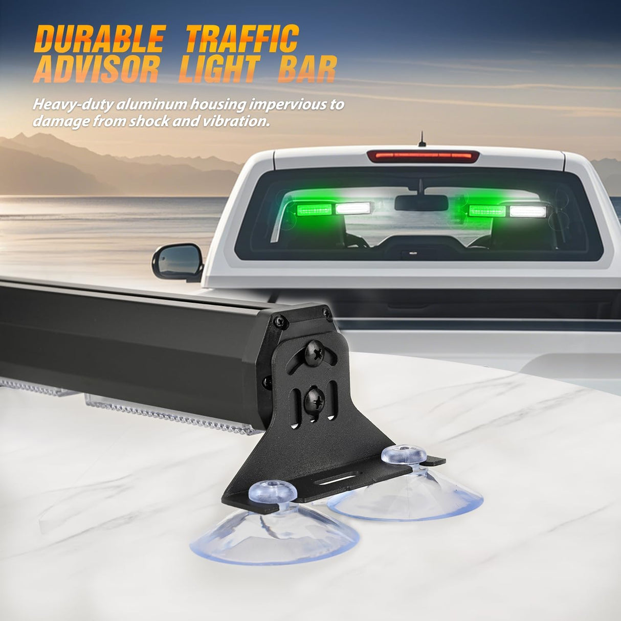 40LED Green White Emergency Strobe Traffic Advisor Light Bar with Suction Cups Dash Safety Warning Hazard Flashing Lights Interior Front/Rear Windshield for Trucks Construction Vehicles