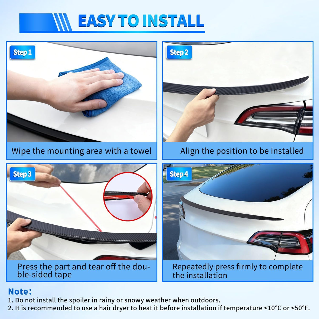 Spoiler Fit for Tesla Model 3 2017-2023 Spoilers for Cars Rear Spoiler Wing Sporty Appearance Rear Trunk Lip Exterior Accessories No-Drill Installation ABS Carbon Fiber Pattern, Glossy Black