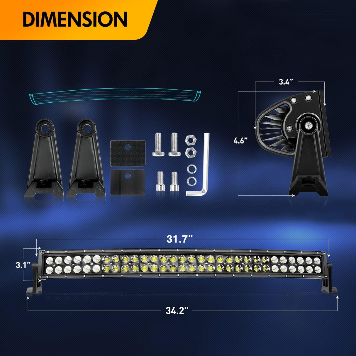LED Light Bar 32Inch 180W Curved Off Road Lights for Trucks Flood Spot Combo Beam Driving Lamp Work Lights with Heavy Duty 12V 5Pin Rocker Switch Wiring Harness Kit