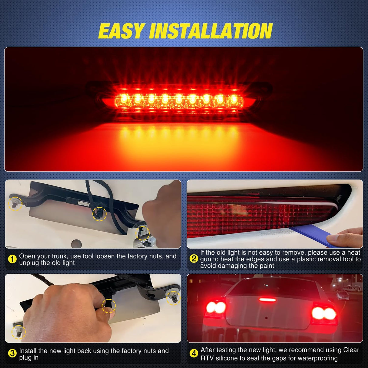 Third Brake Light Tail High Mount 3rd Stop Lights Smoked Lens Compatible with Dodge Charger 2006 2007 2008 2009 2010 Car Rear Center Cab Lamp