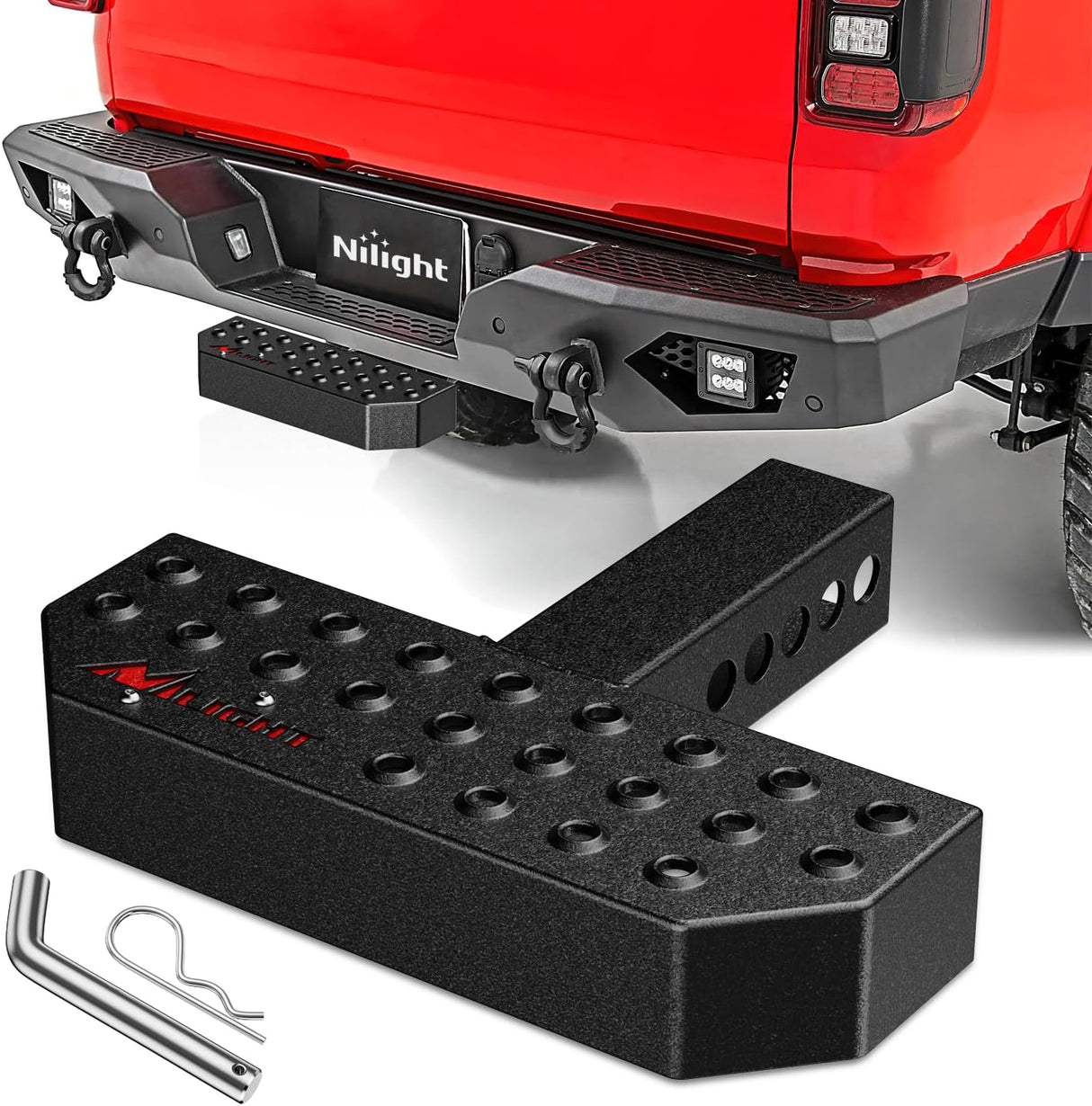 Hitch Step with 2 Inch Hitch Receiver Rear Bumper Guard Protector 11.9 Inch with 5/8 Inch Hitch Pin Clip Upgraded Textured Black Anti Slip Hitch Step Bar for Pickup Truck Car SUV
