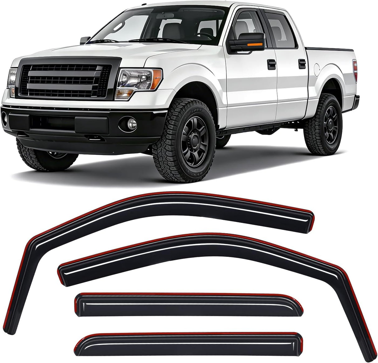 in Channel Window Visors for Ford F150 2009-2014 Crew Cab, Smoke Rain Guards, Clip-On Installation, Wind Deflectors for Sun Rain Ventilation-4PCS