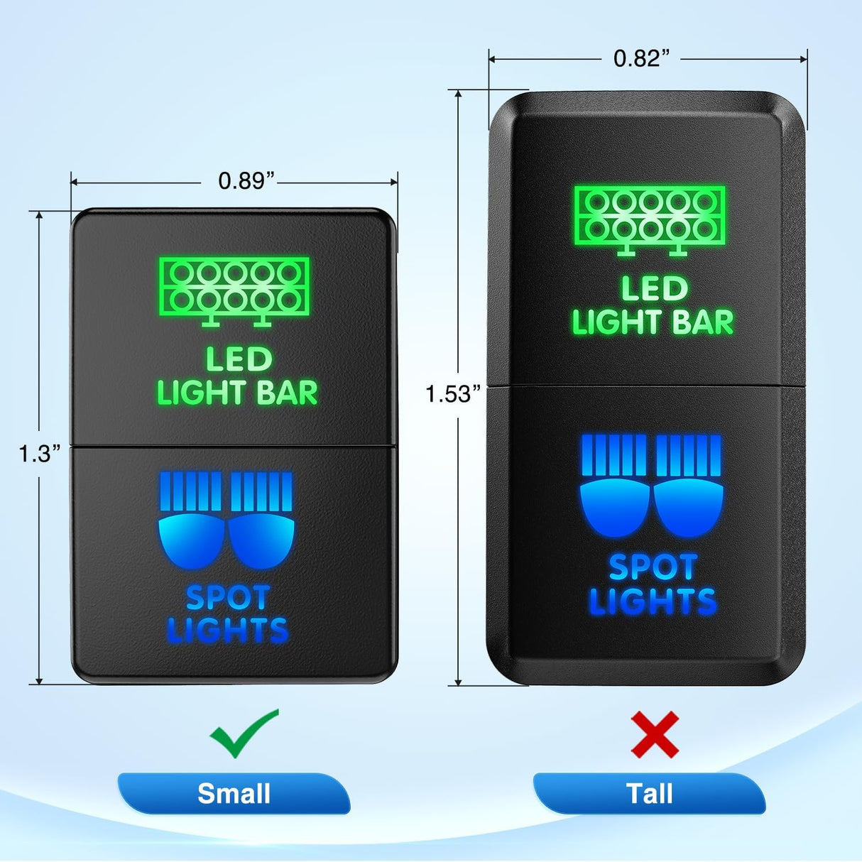 LED Light Bar & Sport Lights Dual Push Button Switch 12V ON Off Switches with Connector Wire Kit 1.28 Inch x 0.87 Inch Replacement for Toyota Sequoia Highlander Tacoma Tundra 4Runner RAVR Yaris