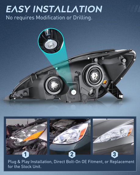 2004 2005 Toyota Sienna Headlight Assembly Chrome Housing Amber Reflector Upgraded Clear Lens Nilight