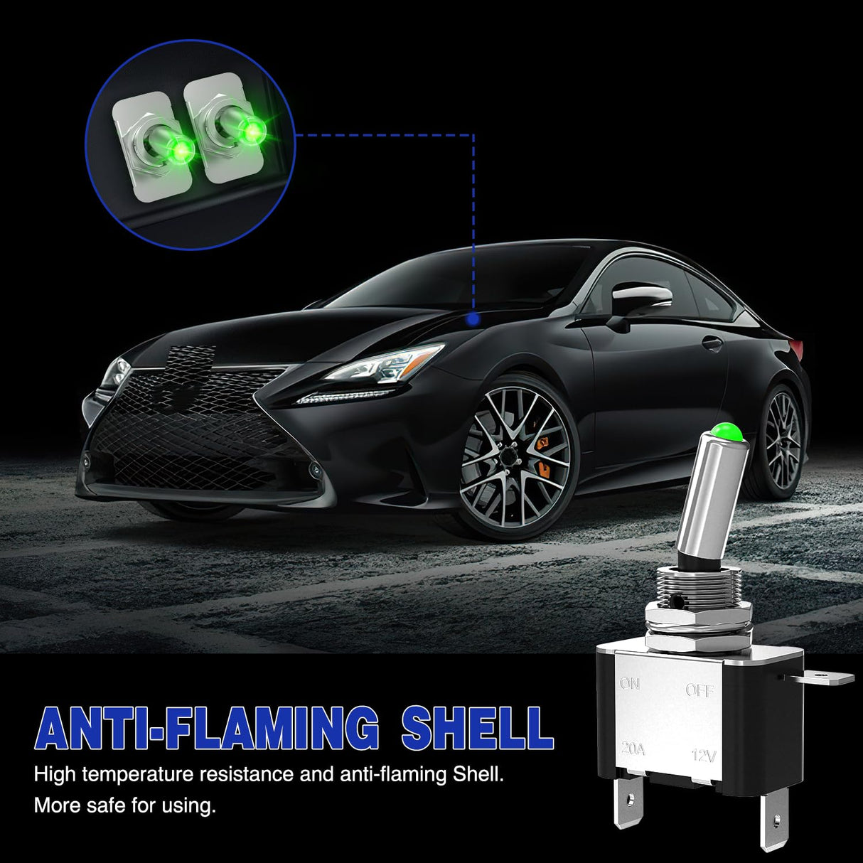 3PCS Green LED Toggle Switches 12V 20A 3 Pin 2 Position ON Off SPST Heavy Duty Rocker Switch for Auto Car Marine RV Vehicles Truck Boat Dash