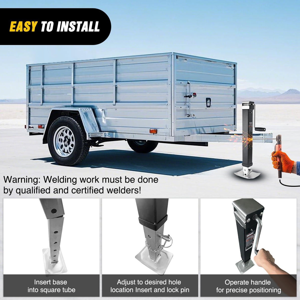Trailer Jack 8000 LBS Weld On Heavy Duty Trailer Jacks Alloy Steel Square Direct Utility Trailers Tongue Jack 14 Inch Lift Adjustable Drop Leg RV Jack for Boat RV Camper Horse Yacht Trailers