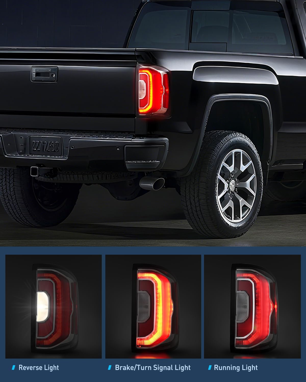 Taillight Assembly Compatible with 2016 2017 2018 GMC Sierra 1500 Tail Light with LED Type OE Style Rear Lamp Replacement Passenger Side