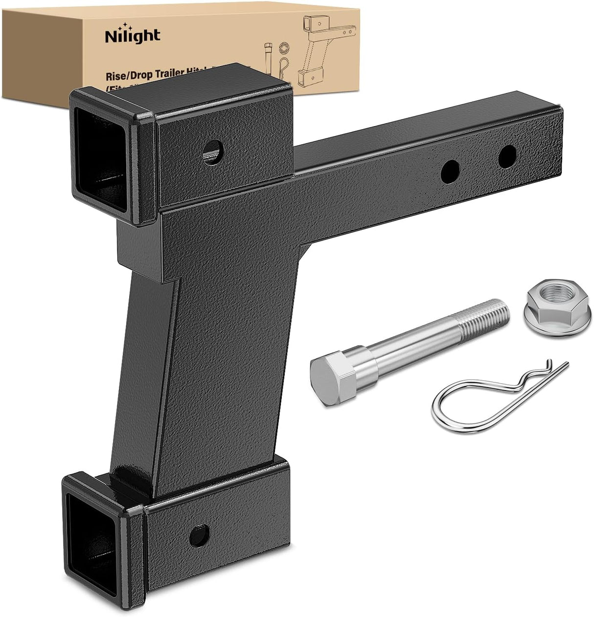 Trailer Hitch Extension Riser for 2 Inch Receiver with 2 and 8Inch Rise or Drop with Bolt Nut Clip 10,000 lbs Capacity Adjustable Extend 8 Inch 10 Inch Length Black Coated for Class I-VI Receivers