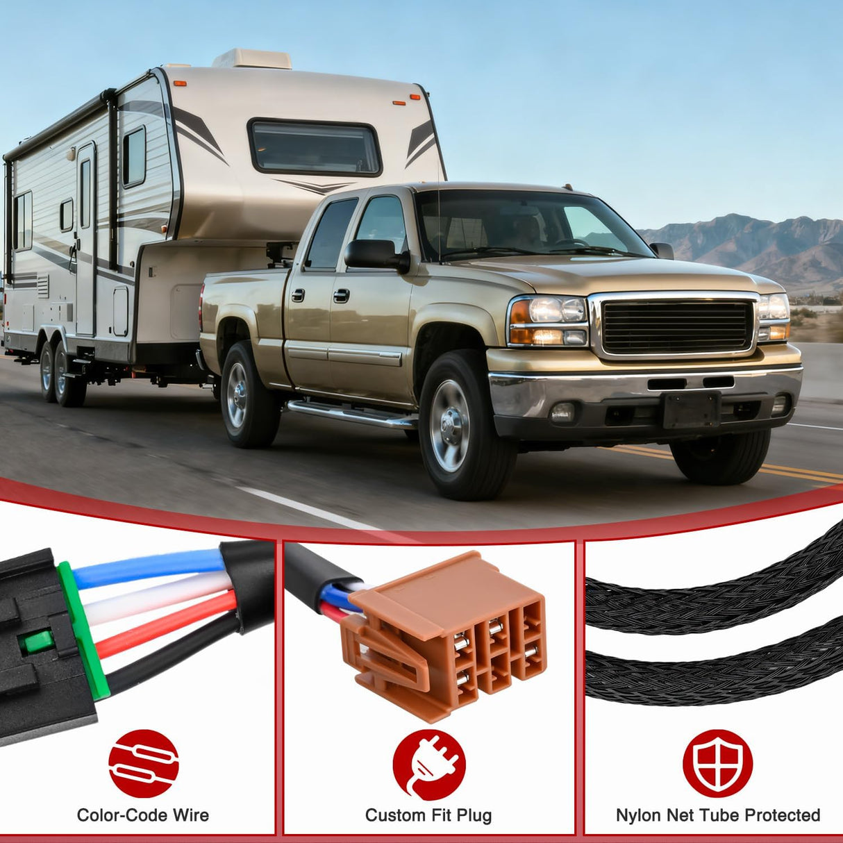 Wiring Harness Kit Brake Controller Wiring Harness Adapter for Select 2003-2006 GMC Sierra Yukon Chevy Silverado Suburban Avalanche Tahoe Escalade EXT