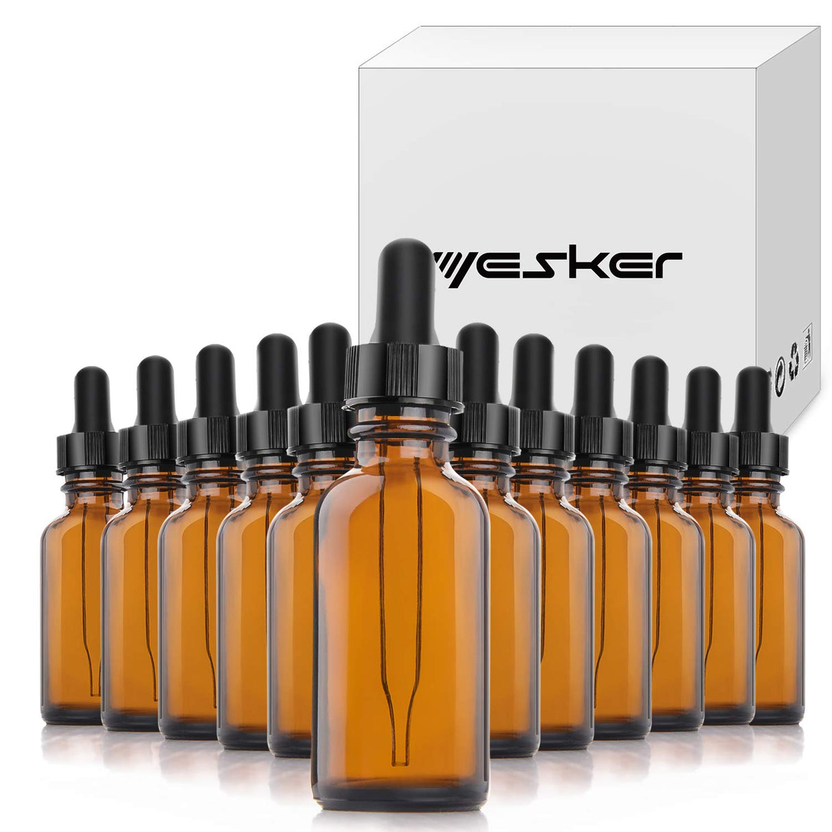 Amber Glass Bottles for Essential Oils with Glass Eye Dropper 60 ml (2oz) for Essential Oils, Chemistry Lab Chemicals, Colognes & Perfumes- Pack of 12