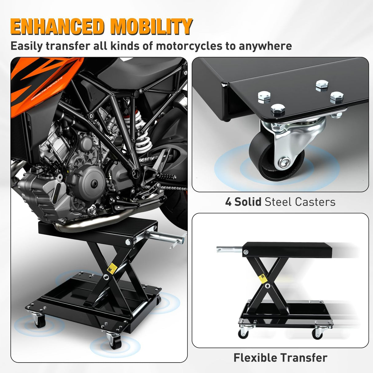 Motorcycle Lift 1100 LBS ATV Scissor Lift Jacks with Dolly Wheels Crank Handle 5.1 Inch-15.7 Inch Hoist Stand Heavy Duty Steel Lifter Jack for Motorcycles Dirt Bike Garage Storage Repair Tool, Black