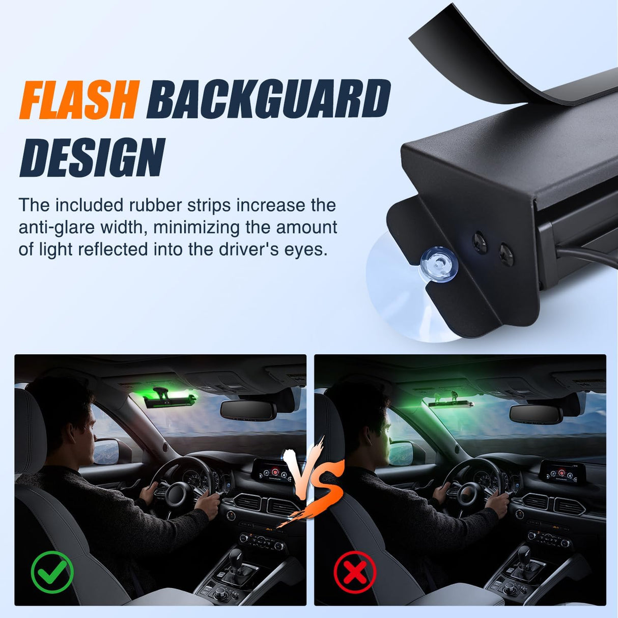 8LED Green White Traffic Advisor Strobe Light Bar Hazard Safety | with Vacuum Suction Emergency Dash Warning Flashing Lights Front/Rear Windshield Visor for Truck Police Construction Vehicles