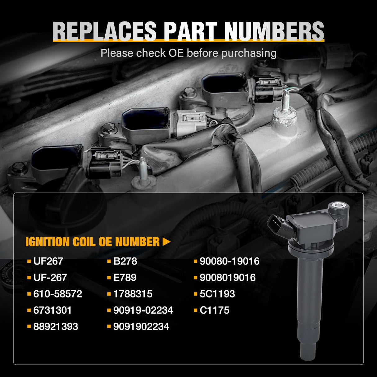 Ignition Coil Pack UF267 Fit for Toyota Sienna Camry Highlander Avalon Lexus RX300 ES300 RX400h 1999 2000 2001 2002 2003 2004 2005 2006 2007 2008 3.0L 3.3L V6 OE# C1175 Ignition Coils Set of 6