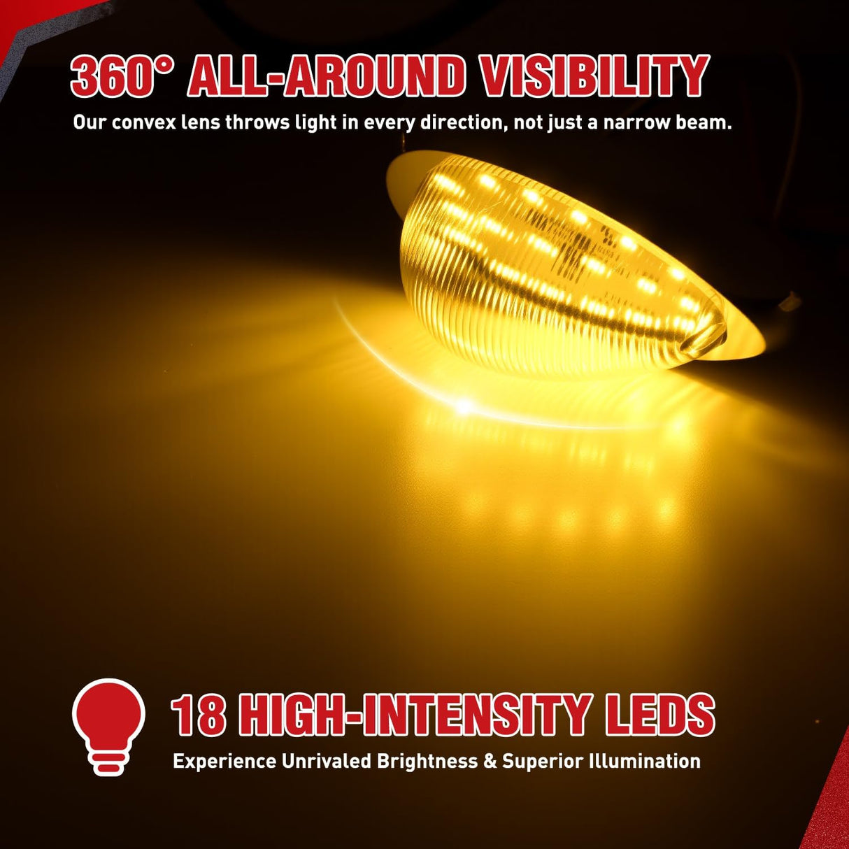 6 Inch Amber Teardrop Side Marker Light,18 LED Turn Signal | Clear Lens Chrome Bezel IP67 Waterproof Surface Mount 2 Pack Fits Freightliner Century Columbia & Coronado Trucks Trailers