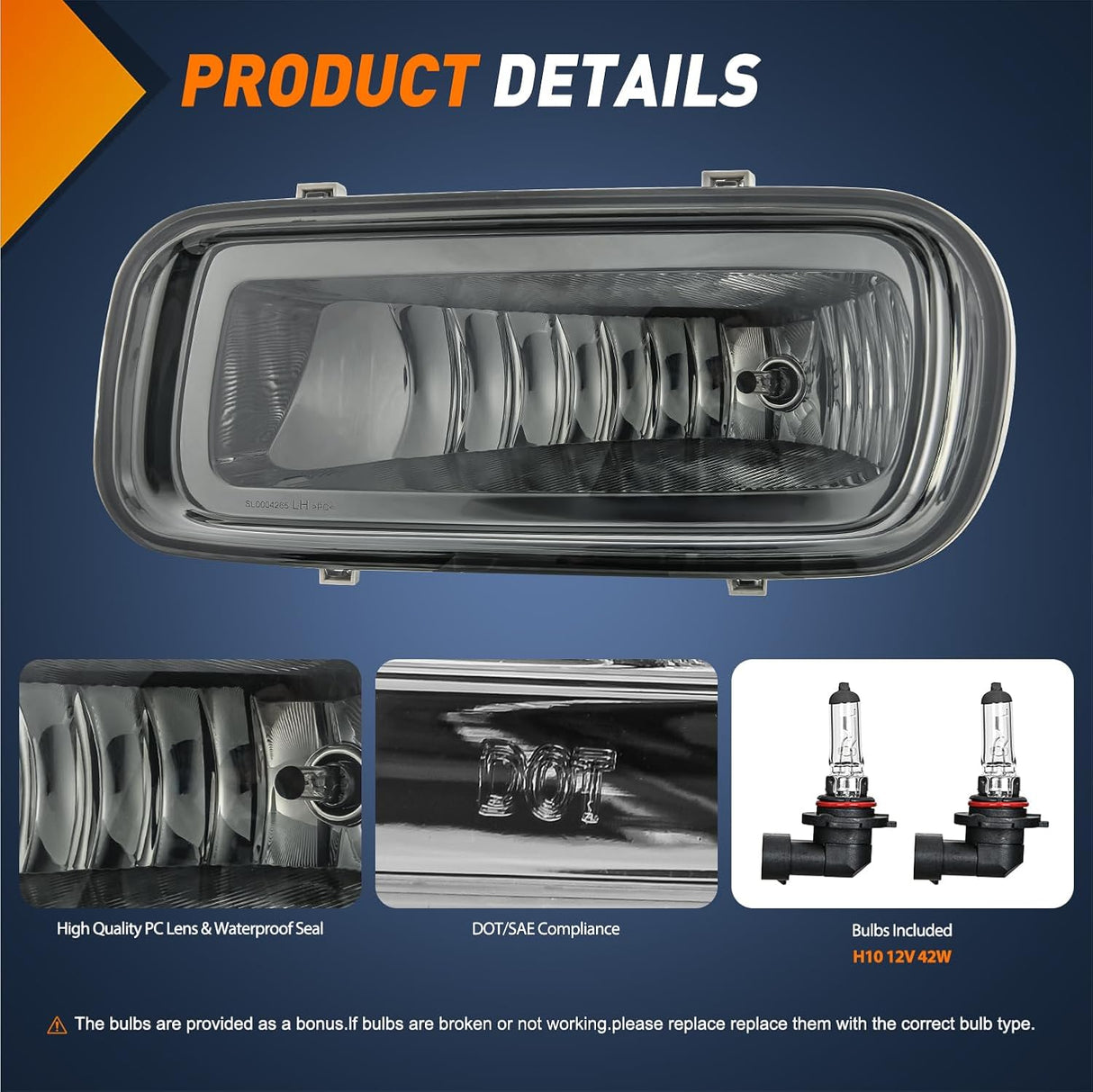 Fog Lights Assembly Compatible with 2004 2005 2006 Ford F-150 F150 Left Driver and Right Passenger Side Smoke Lens w/H10 12V 42W Bulbs