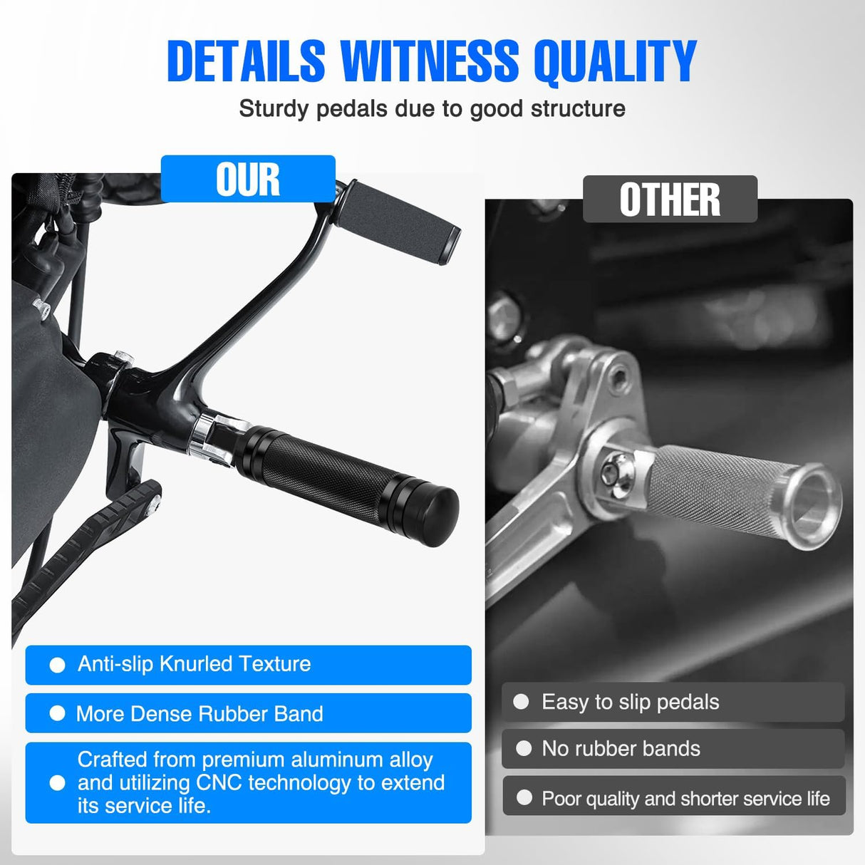 Motorcycle Foot Pegs Fit for Harley Dyna Sportster Forty Eight Road King Motorcycle Passenger Pedals Footpegs CNC Aluminum Billet Pedal Dirt Bike Footpegs Skidding Foot Rests Pegs, Black