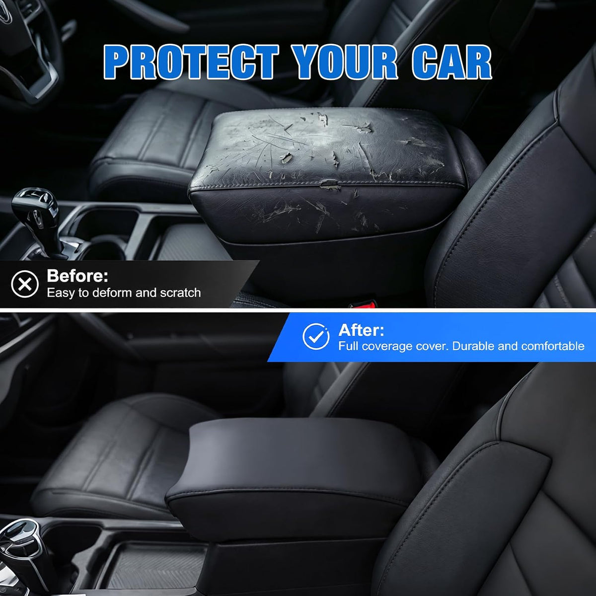 Center Console Cover for Honda CRV 2017-2022 Car Armrest Cushion | for CRV 2017 2018 2019 2020 2021 2022 Nappa Leather Armrest Cover for Car Waterproof Anti-Scratch Middle Arm Rest Pad, Black