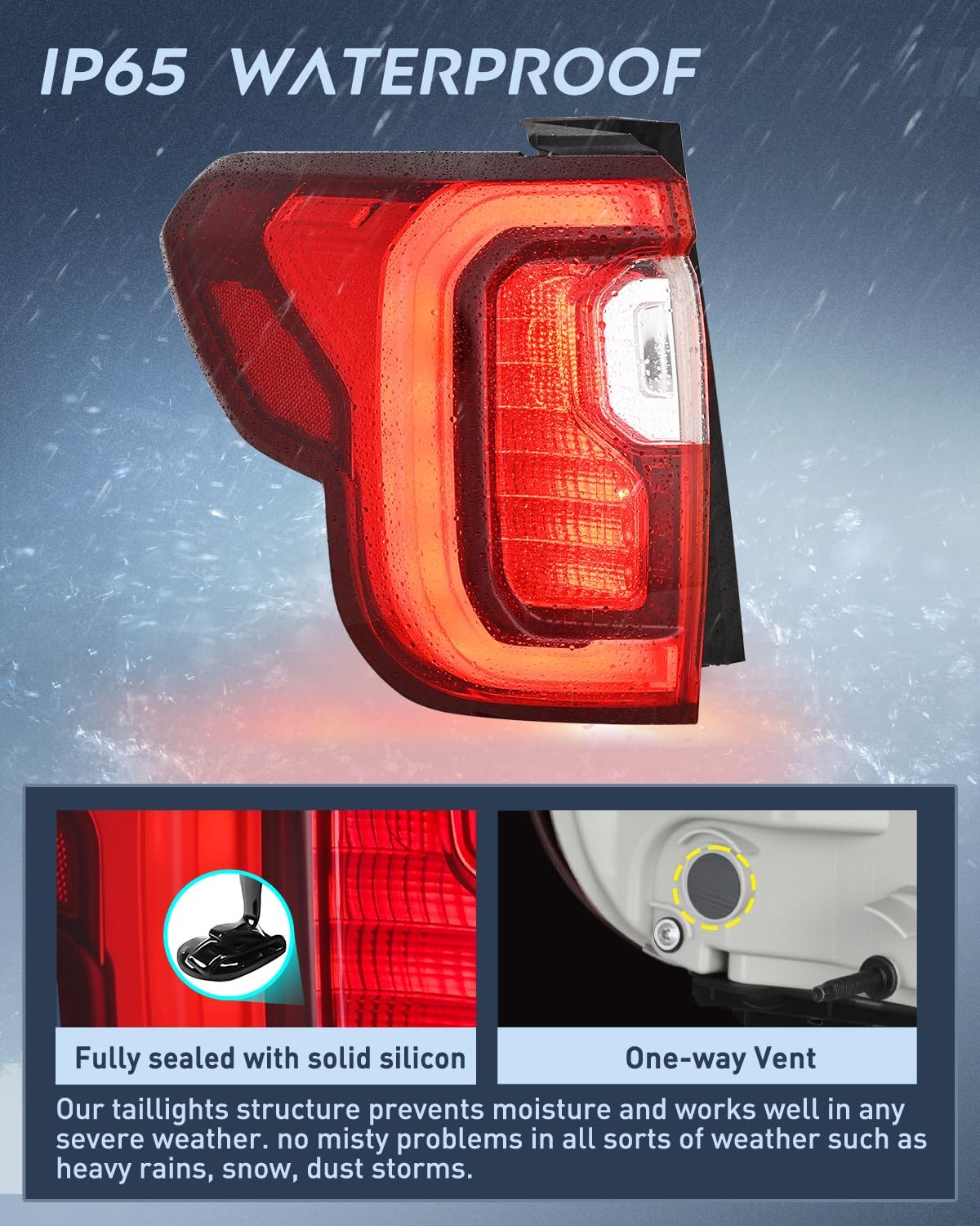 Taillight Assembly Compatible with 2020 2021 2022 2023 GMC Acadia | SL SLE SLT Denali LED Outer Tail Light Replacement OE Style Chrome Bezel Driver Side