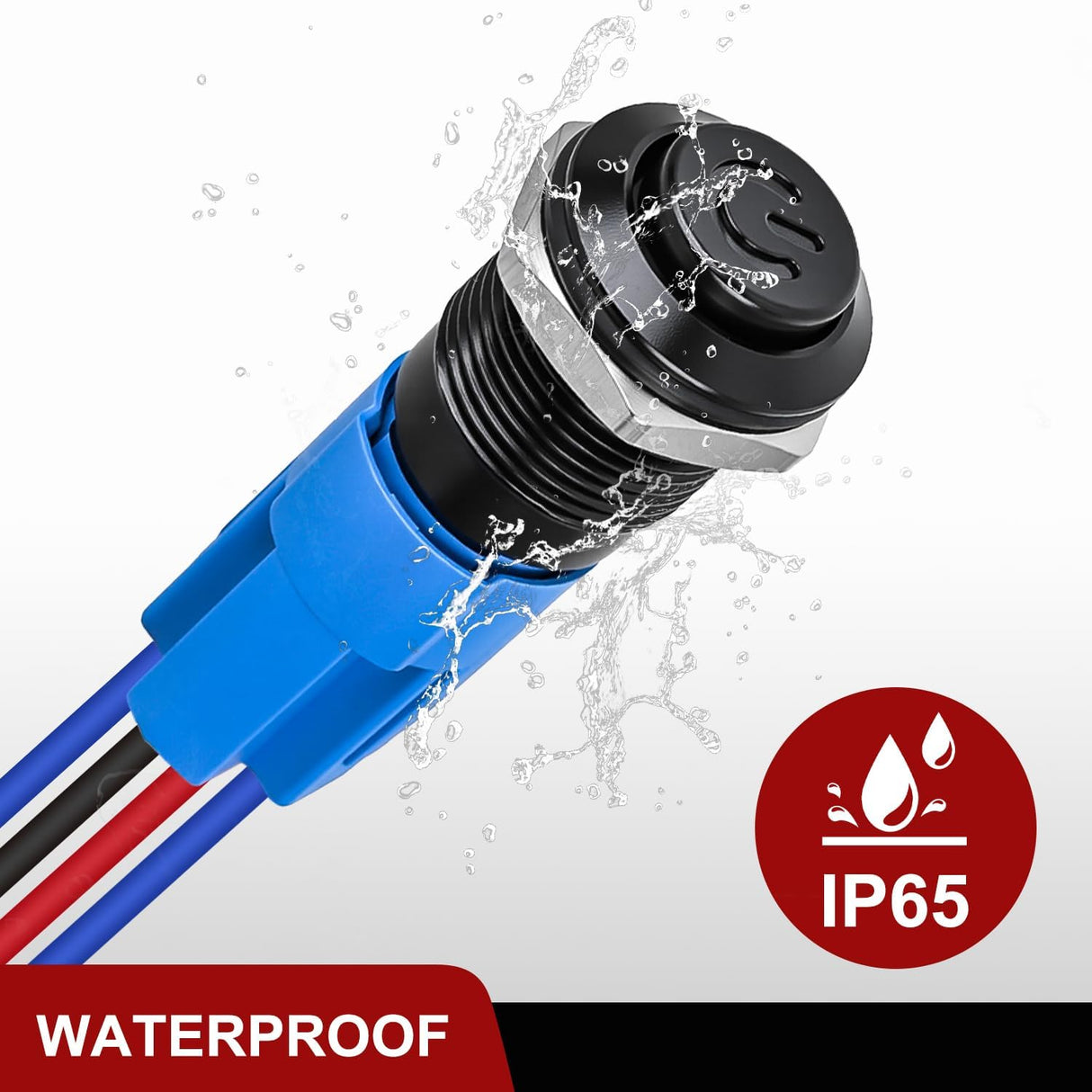 12mm Latching Push Button Switch 6pcs LED Blue Waterproof Small Round Power Button Switches with Pre-Wiring Socket for Car Truck Boat Marine RV Vehicle