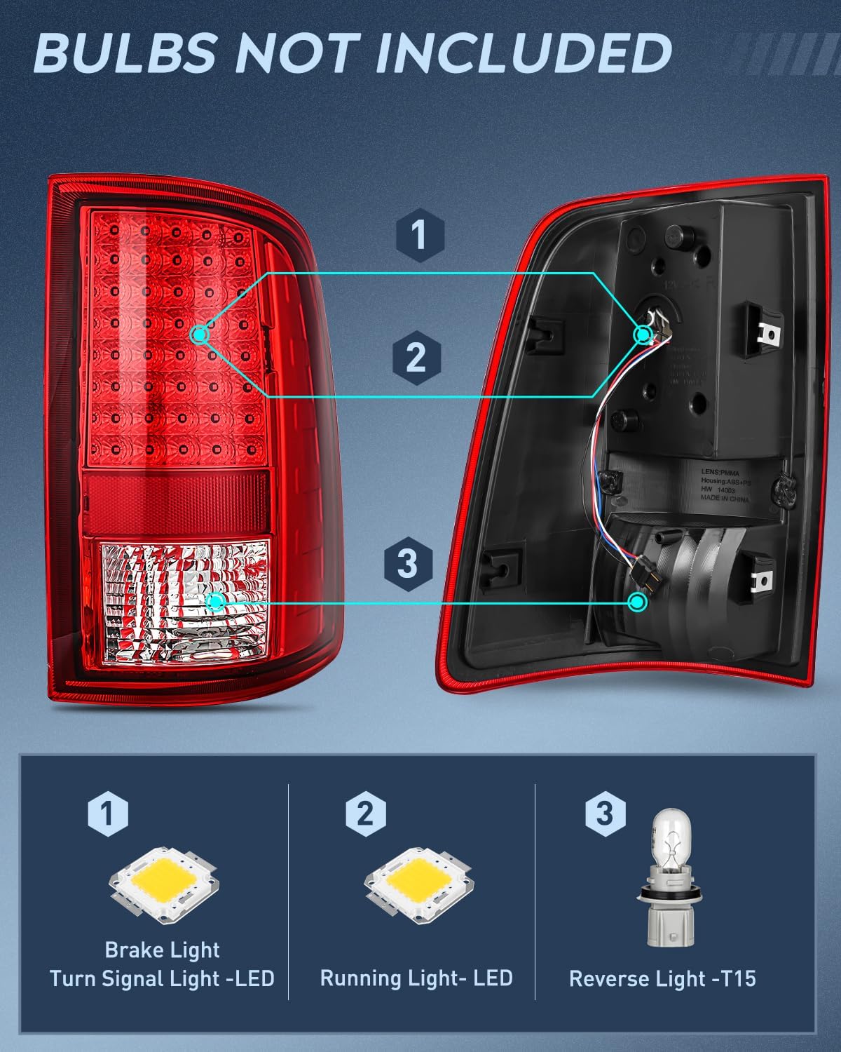 Taillight Assembly Compatible with 2009 2010 2011 2012 2013 2014 2015 2016 2017 2018 Dodge Ram 1500 2010-2018 Ram 2500 3500 Incandescent Type Upgrade LED Tail Lights Rear Brake Lamps