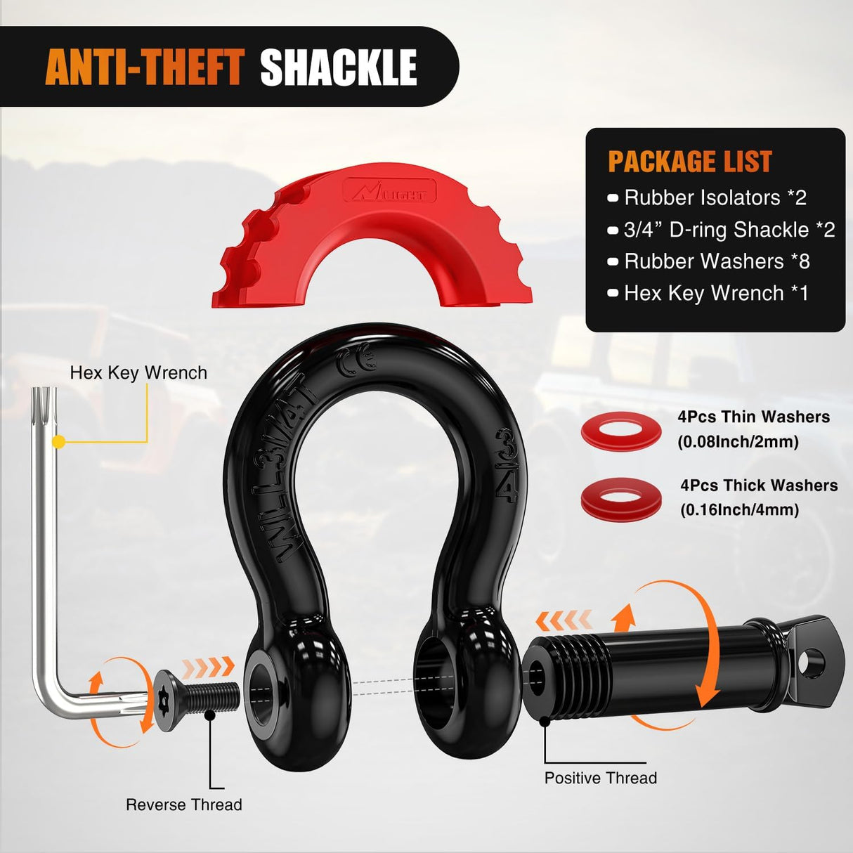 Kinetic Recovery Tow Rope Kit with 3/4 Inch Anti-Theft D-Ring Shackles 1 Inch x 30ft Heavy Duty Offroad Tow Rope Snatch Strap Towing Strap kit 48,000LBS for UTV ATV SUV Truck Car Jeep Tractor